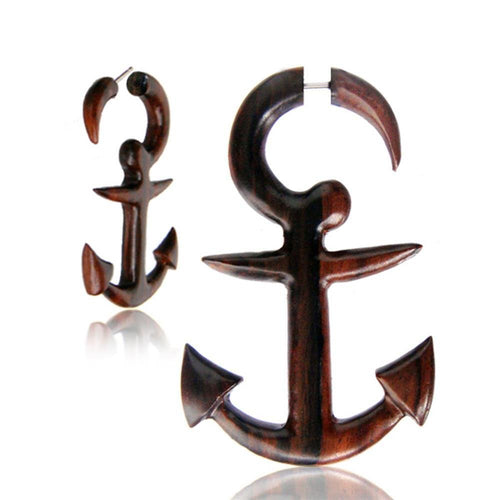 Fake Holz Piercing Narraholz Anker Chirurgenstahl Ohrstecker Organic Tribal - chic - net.de