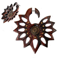 Load image into Gallery viewer, Fake Holz Piercing Narraholz Brass Inlay Blüte Edelweiß Edelstahl Ohrstecker Organic Tribal - chic - net.de
