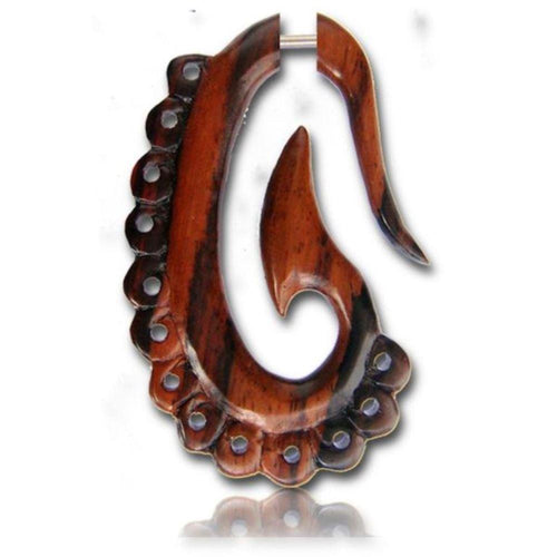 Fake Holz Piercing oval Spirale Kreise Rücken Narra Wood Plug nickelfrei Edelstahl Ohrstecker - chic - net.de