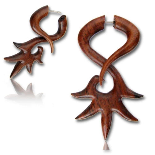 Fake Holz Piercing Zacken S - Form überlappend Narra Wood Plug nickelfrei Edelstahl Ohrstecker - chic - net.de