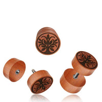 Load image into Gallery viewer, Fake Holz Plug Sawoholz Baum des Lebens eingraviert Edelstahl Organic Tribal - chic - net.de
