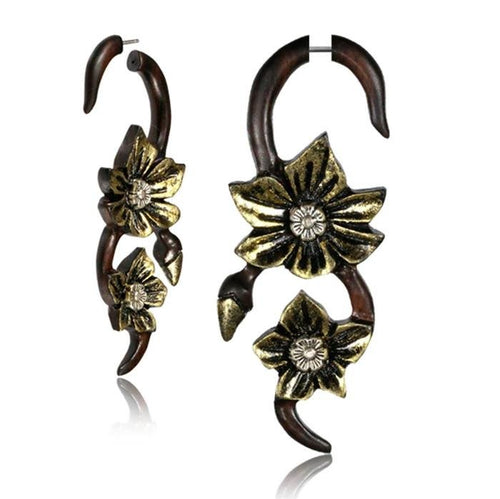 Fake Narraholz Piercing Blüten Knospe golden Brass Edelstahl Steckverschluss - chic - net.de