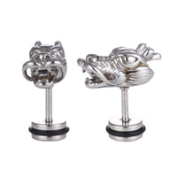 Cargar imagen en el visor de la galería, Fake Piercing Chinesischer Drachenkopf Edelstahl Schraubverschluss silberfarben - chic - net.de
