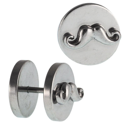 Fake Piercing Edelstahl Rund Platten Schnurrbart Moustache Schraubverschluss silbern - chic - net.de