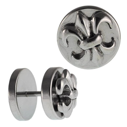 Fake Piercing Edelstahl Rund Platten Schwertlilie Schraubverschluss silbern Expander - chic - net.de