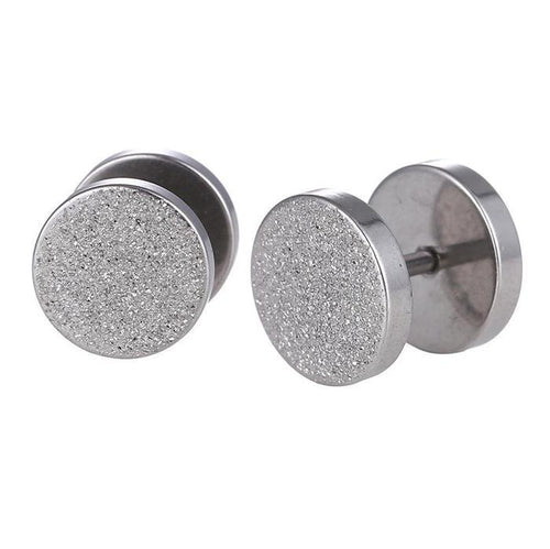 Fake Piercing Expander Glitzer Oberfläche silberfarben 10mm Schraubverschluss Edelstahl - chic - net.de