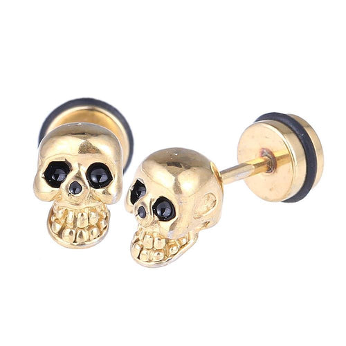 Fake Piercing Expander gold FarbenTotenkopf klein schwarze Augen Schaubverschluss Edelstahl - chic - net.de