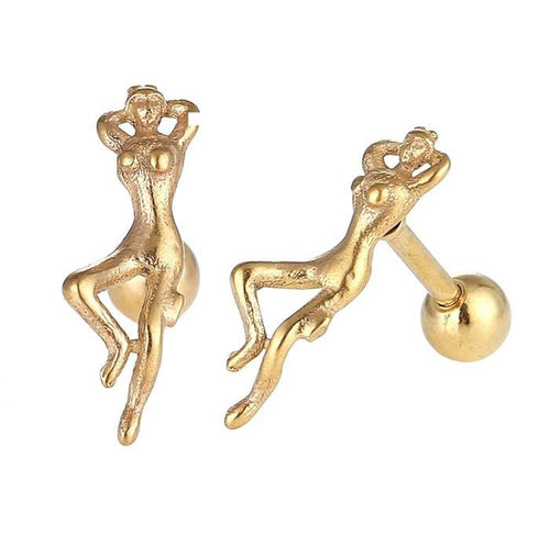 Fake Piercing Expander golden Frau liegend Schaubverschluss Edelstahl - chic - net.de