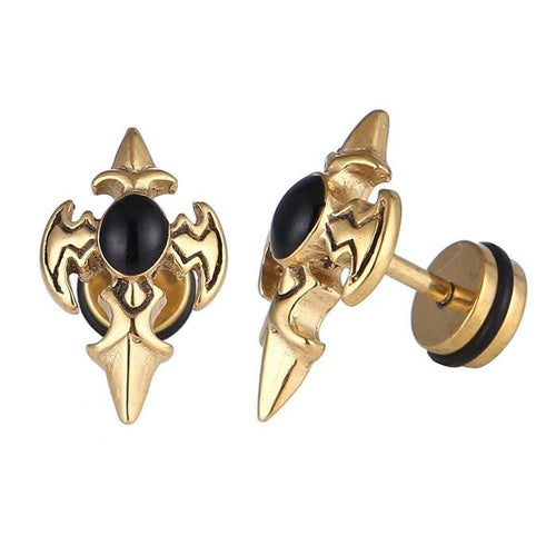 Fake Piercing Expander golden Kreuz mit Onyx Stein Schaubverschluss Edelstahl - chic - net.de