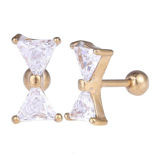 Fake Piercing Expander golden Schleife Zirkonia weiß Schaubverschluss Edelstahl - chic - net.de