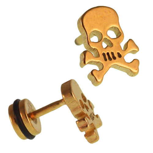Fake Piercing Expander goldenTotenkopf Gefahr Zeichen Schaubverschluss Edelstahl - chic - net.de