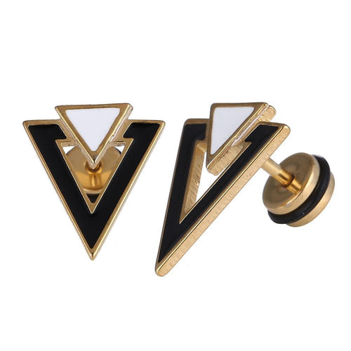 Fake Piercing Expander goldfarben Dreieck schwarz kleines weiß Schaubverschluss Edelstahl - chic - net.de