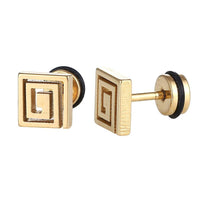 Load image into Gallery viewer, Fake Piercing Expander goldfarben Linien im Quadrat Schaubverschluss Edelstahl - chic - net.de
