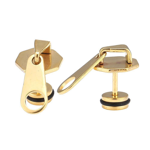 Fake Piercing Expander goldfarben Reisverschluss Anhänger Schaubverschluss Edelstahl - chic - net.de