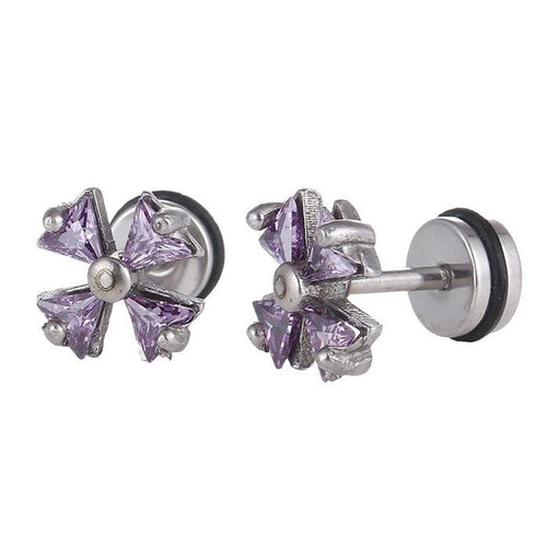 Fake Piercing Expander Kreuz Schleife Zirkonia lila Schaubverschluss Edelstahl - chic - net.de