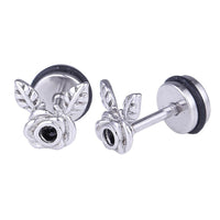 Cargar imagen en el visor de la galería, Fake Piercing Expander Rose mit zwei Bättern silber Farben Schraubverschluss Edelstahl - chic - net.de
