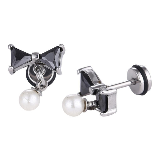 Fake Piercing Expander Schleife schwarz Zirkonia Perlen Anhänger silberfarben Schraubverschluss Edelstahl - chic - net.de