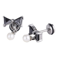 Load image into Gallery viewer, Fake Piercing Expander Schleife schwarz Zirkonia Perlen Anhänger silberfarben Schraubverschluss Edelstahl - chic - net.de
