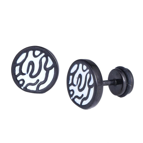 Fake Piercing Expander schwarz Flächenmuster schwarz weiß Schaubverschluss Edelstahl - chic - net.de