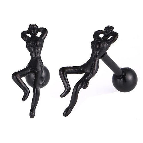 Fake Piercing Expander schwarz Frau liegend Schaubverschluss Edelstahl - chic - net.de