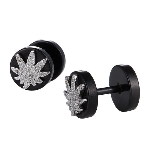 Fake Piercing Expander schwarz Glitzer Pflanzen Blatt Schaubverschluss Edelstahl - chic - net.de