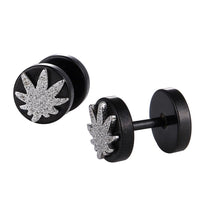Cargar imagen en el visor de la galería, Fake Piercing Expander schwarz Glitzer Pflanzen Blatt Schaubverschluss Edelstahl - chic - net.de
