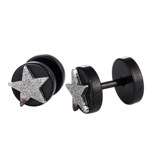 Fake Piercing Expander schwarz Glitzer Stern Schaubverschluss Edelstahl - chic - net.de
