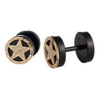 Load image into Gallery viewer, Fake Piercing Expander schwarz golden glitzerner Stern gefüllt im Kreis Schaubverschluss Edelstahl - chic - net.de
