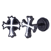 Load image into Gallery viewer, Fake Piercing Expander schwarz mit weißem Kreuz Schaubverschluss Edelstahl - chic - net.de
