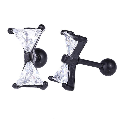 Fake Piercing Expander schwarz Schleife Zirkonia weiß Schaubverschluss Edelstahl - chic - net.de