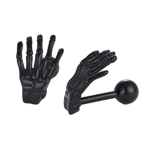 Fake Piercing Expander schwarz Skelett Hand Schaubverschluss Edelstahl - chic - net.de