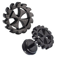 Load image into Gallery viewer, Fake Piercing Expander schwarz Zahnrad mit Kreuz Schaubverschluss Edelstahl - chic - net.de
