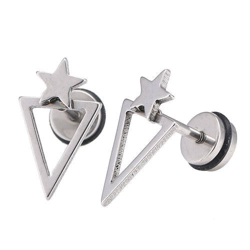 Fake Piercing Expander silber Farben spitzes Dreieck Stern Schaubverschluss Edelstahl - chic - net.de