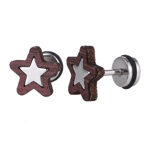Fake Piercing Expander silber Farben Stern in Holzrahmen Schaubverschluss Edelstahl - chic - net.de