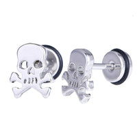 Cargar imagen en el visor de la galería, Fake Piercing Expander silber FarbenTotenkopf Gefahr Zeichen Schaubverschluss Edelstahl - chic - net.de
