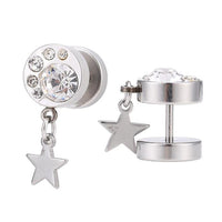 Load image into Gallery viewer, Fake Piercing Expander silber Zirkonia Steine mit Stern Anhänger Schaubverschluss Edelstahl - chic - net.de
