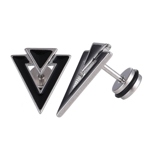 Fake Piercing Expander silberfarben Dreieck schwarz kleines schwarz Schaubverschluss Edelstahl - chic - net.de