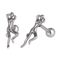 Load image into Gallery viewer, Fake Piercing Expander silberfarben Frau liegend Schaubverschluss Edelstahl - chic - net.de
