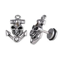Cargar imagen en el visor de la galería, Fake Piercing Expander silberfarben Totenkopf im Anker Zirkonia weiß Schaubverschluss Edelstahl - chic - net.de
