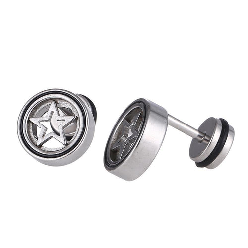 Fake Piercing Expander Stern im Kreis silberfarben Schraubverschluss Edelstahl - chic - net.de