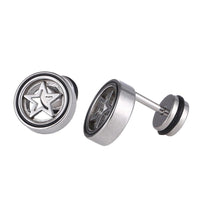 Load image into Gallery viewer, Fake Piercing Expander Stern im Kreis silberfarben Schraubverschluss Edelstahl - chic - net.de
