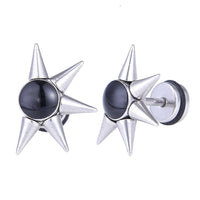 Load image into Gallery viewer, Fake Piercing Expander Zacken schwarzer Stein silberfarben Schraubverschluss Edelstahl - chic - net.de
