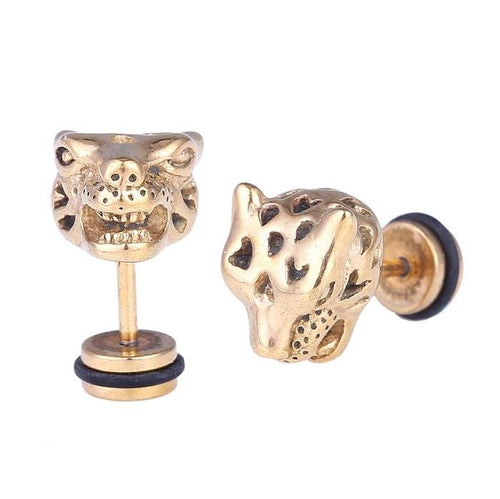 Fake Piercing Geparden Kopf golden Edelstahl Schraubverschluss - chic - net.de