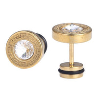 Cargar imagen en el visor de la galería, Fake Piercing golden weiß Zirkonia Rand mit Muster Quadrate Edelstahl Schraubverschluss - chic - net.de
