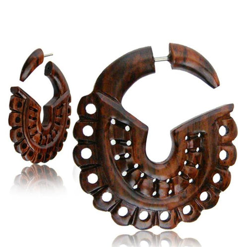 Fake Piercing Narraholz Edelstahl Halbkreis Kreise Organic Tribal Holz - chic - net.de