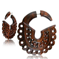 Load image into Gallery viewer, Fake Piercing Narraholz Edelstahl Halbkreis Kreise Organic Tribal Holz - chic - net.de

