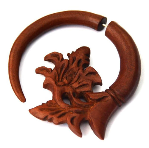 Fake Piercing Ohrring aus Rosenholz Edelstahl Flames - chic - net.de
