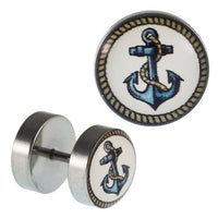 Load image into Gallery viewer, Fake Piercing Plug Edelstahl Anker Blau Seil 10 mm - chic - net.de
