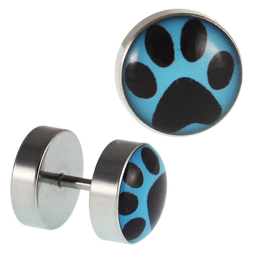 Fake Piercing Plug Edelstahl blau Pfote Abdruck Tier Krallen 10 mm - chic - net.de