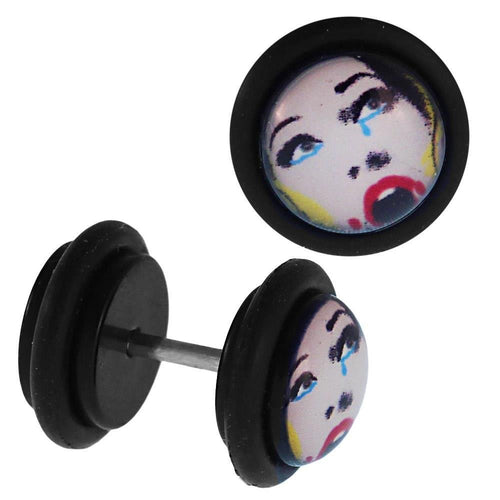 Fake Piercing Plug Gesicht Frau rote Lippen Tränen Gummiring 7 mm - chic - net.de